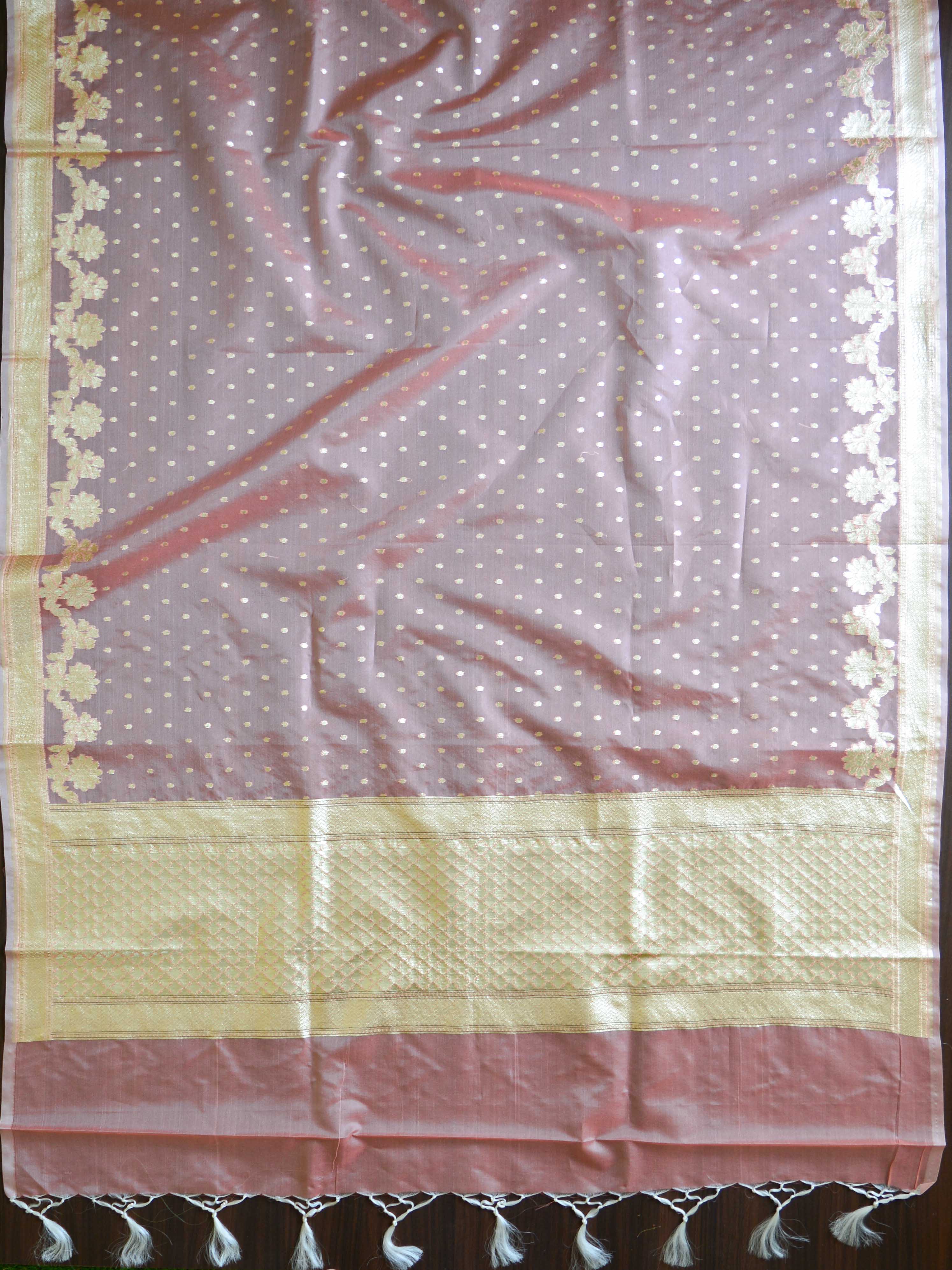 Banarasee Organza Silver Zari Salwar Kameez Fabric With Dupatta-Peach
