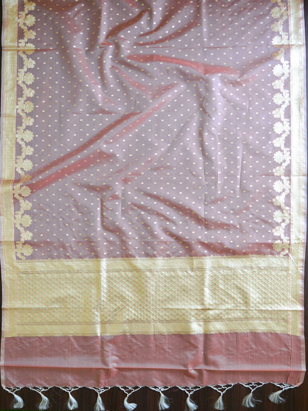 Banarasee Organza Silver Zari Salwar Kameez Fabric With Dupatta-Peach