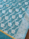 Banarasee Chanderi Salwar Kameez Fabric & Dupatta With Silver Zari-Peach & Green