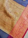 Banarasee Cotton Silk Mix Saree With Zari Buta & Floral Border-Deep Blue
