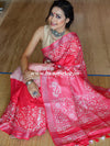 Bhagalpur Handloom Pure Linen Cotton Hand-Dyed Batik Pattern Saree-Red