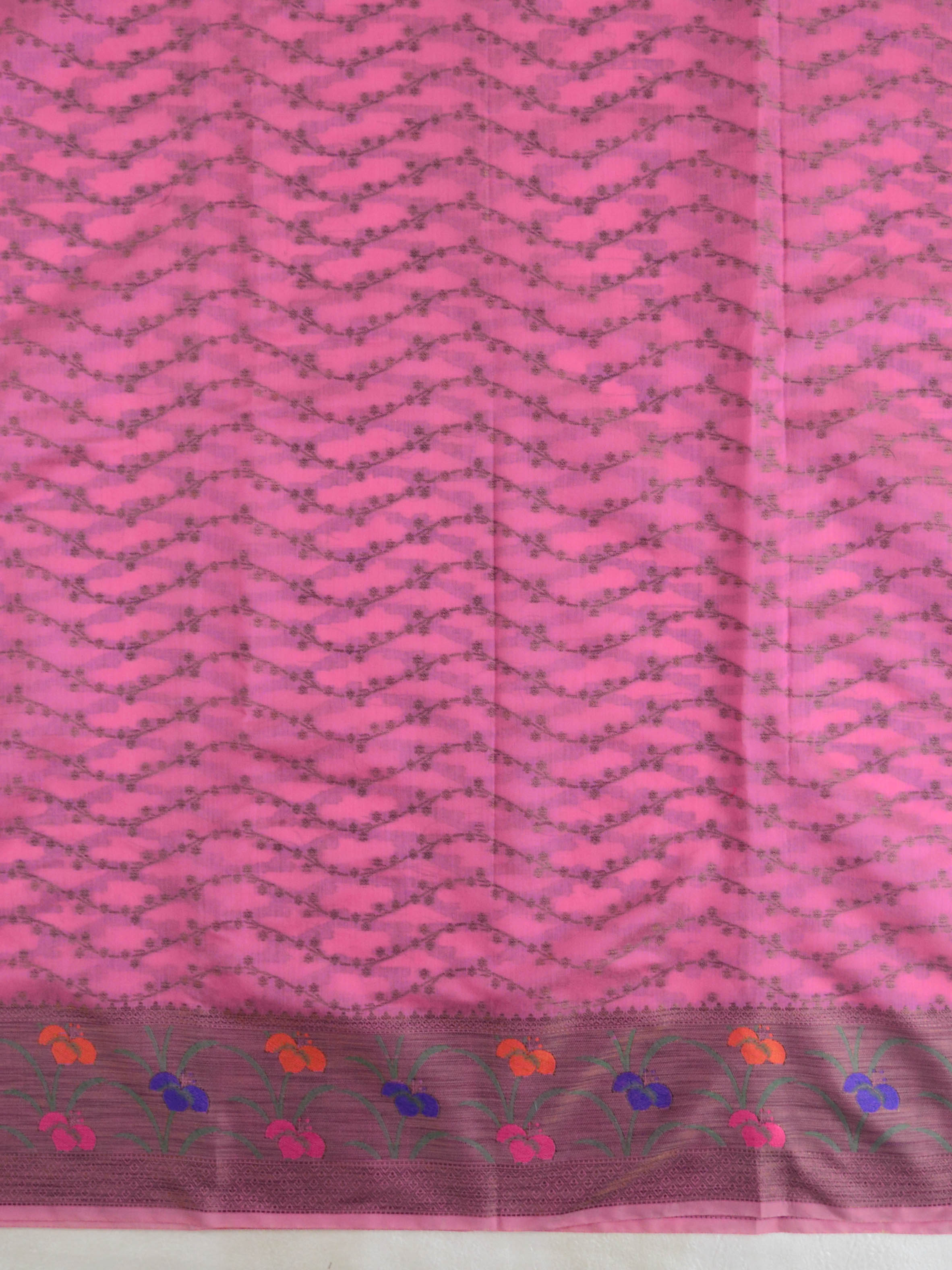 Banarasee Chanderi Cotton Salwar Kameez Fabric With Ghiccha Work-Pink