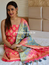 Banarasee Salwar Kameez Glossy Semi Silk Fabric With Zari Jaal Design-Orange & Grey