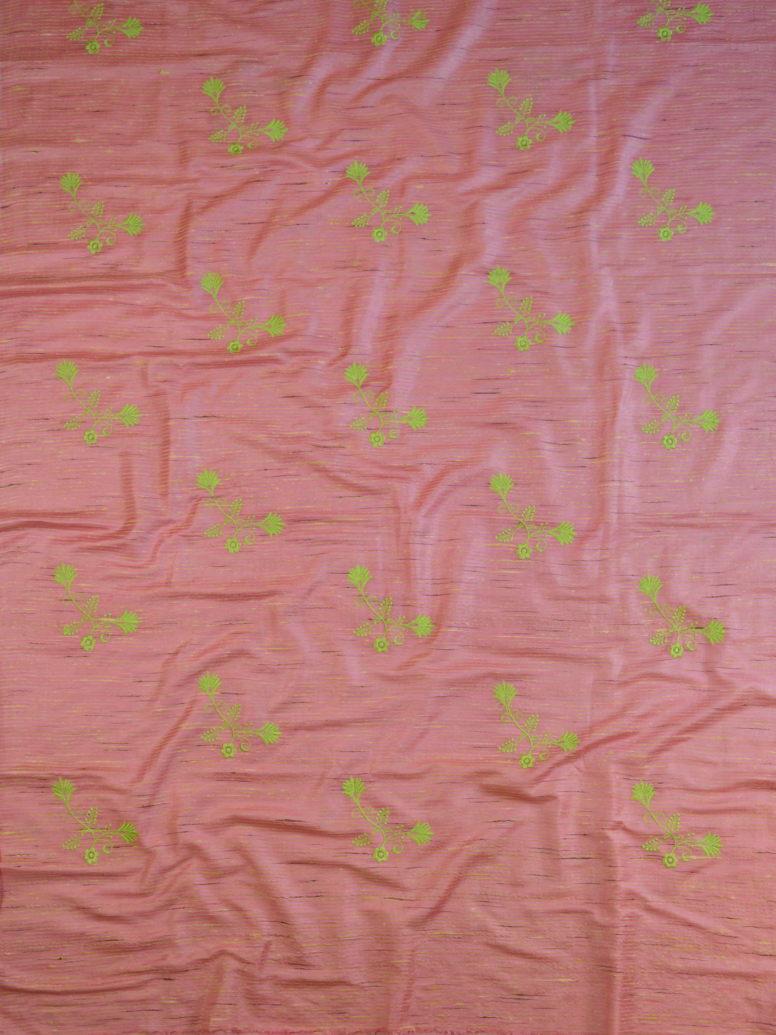 Bhagalpur Handloom Art Silk Embroidery Work Saree-Peach & Green