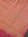 Banarasee Handwoven Semi Silk Saree With Zari Buta Design-Peach & Green