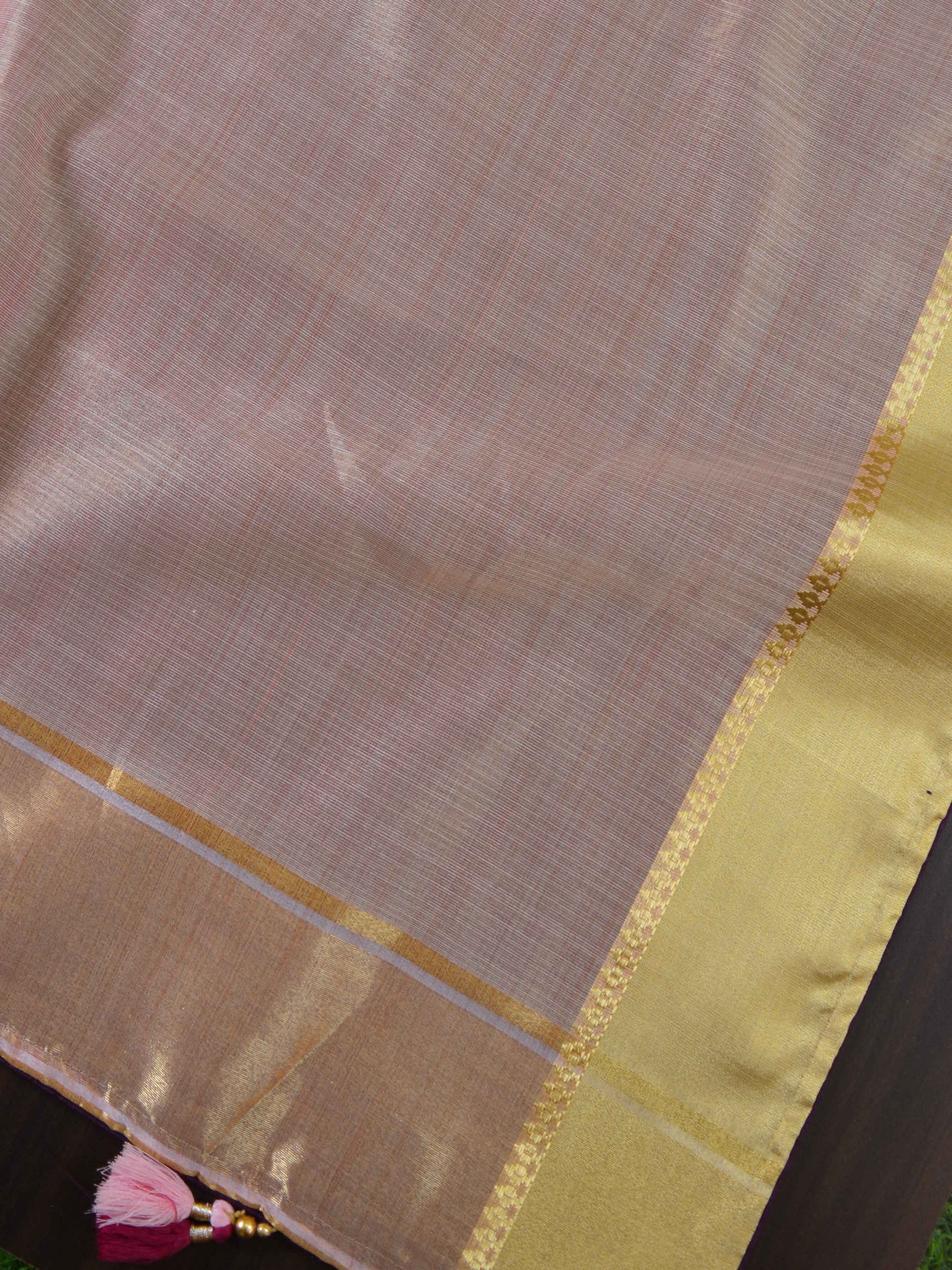Banarasee Handwoven Plain Organza Tissue Saree With Silk Brocade Blouse-Pink