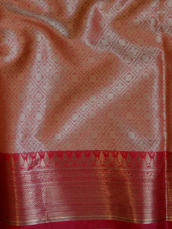 Banarasee Kora Muslin Saree With Contrast Skirt Border-Yellow & Red