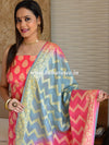 Banarasee Salwar Kameez Glossy Semi Silk Fabric With Zari Jaal Design-Orange & Grey
