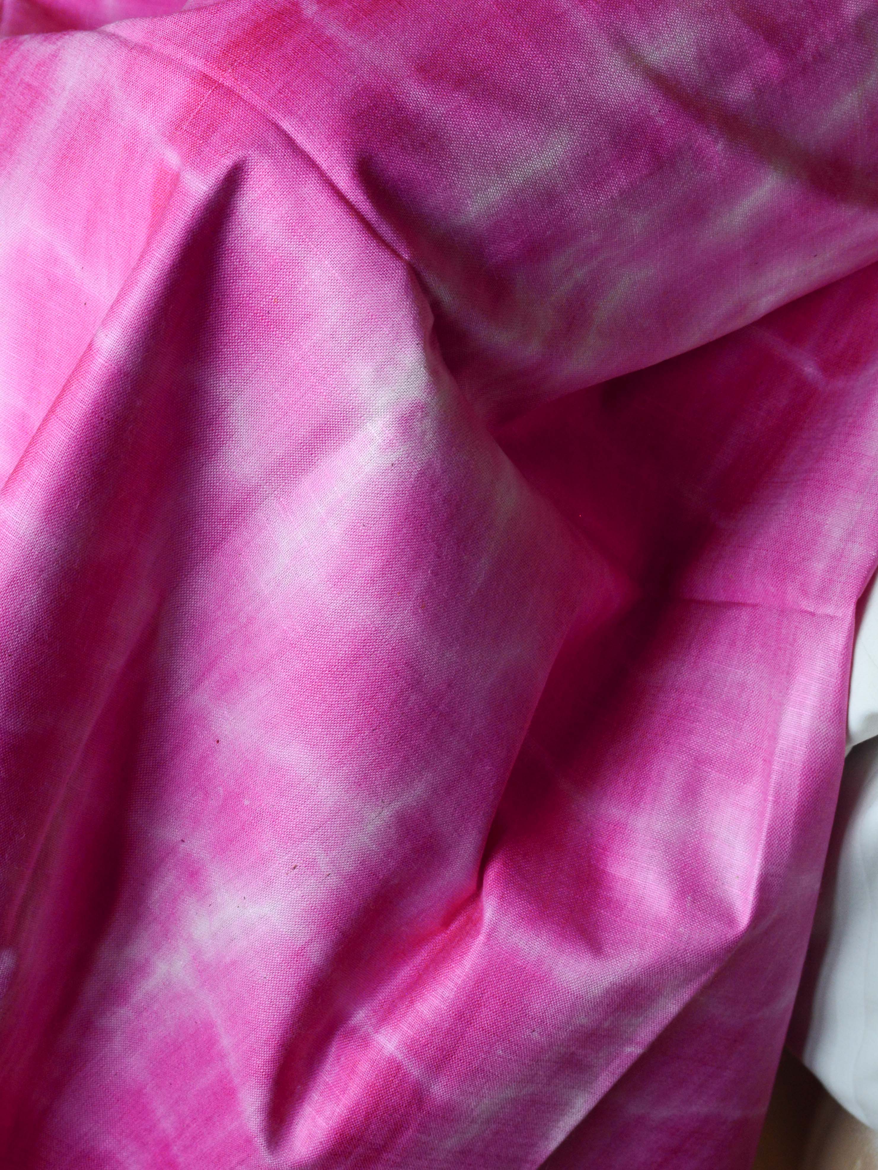 Bhagalpuri Silk Cotton Suit Set With Shibori Dye Design-Orange & Pink