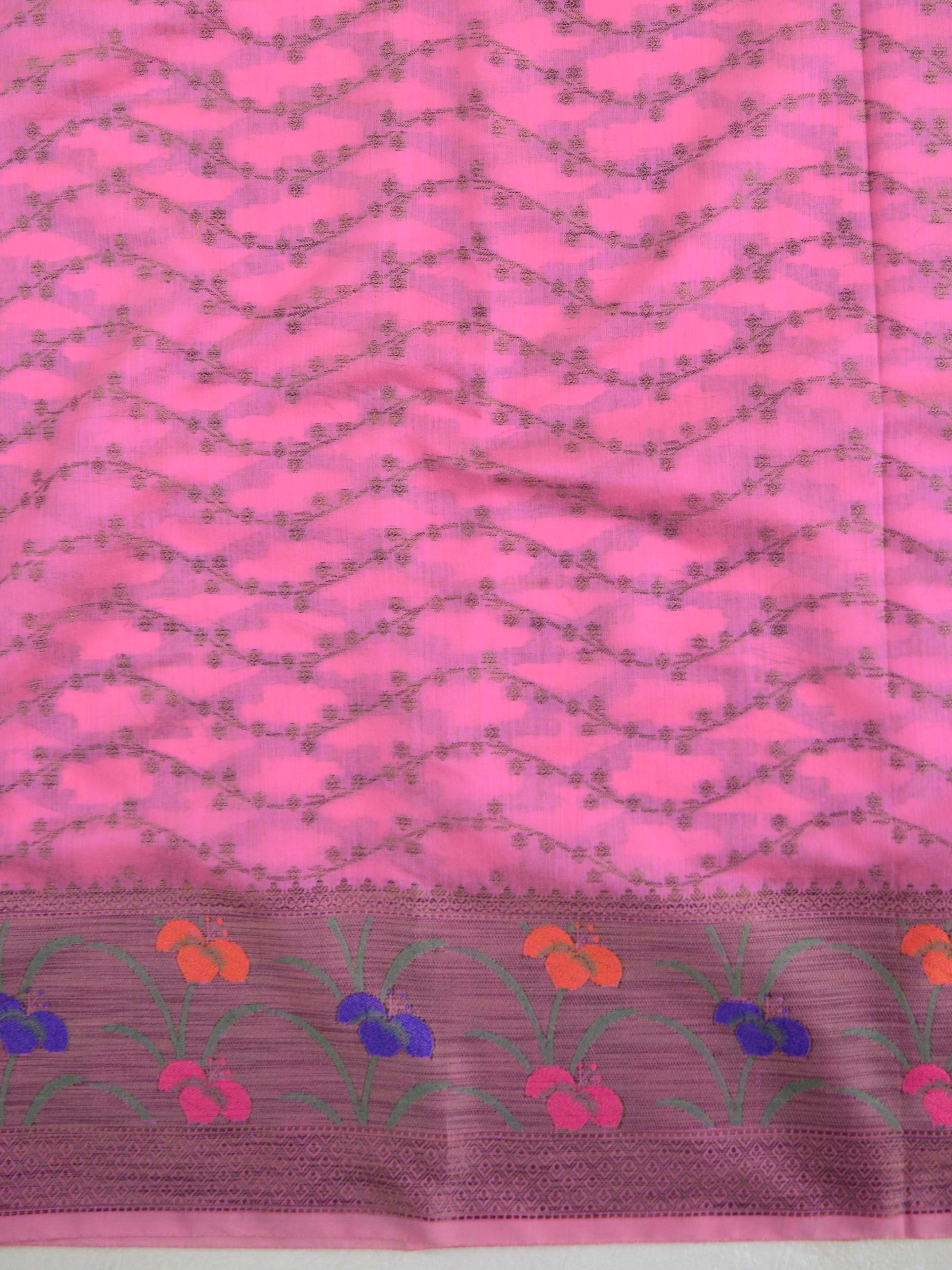 Banarasee Chanderi Cotton Salwar Kameez Fabric With Ghiccha Work-Pink