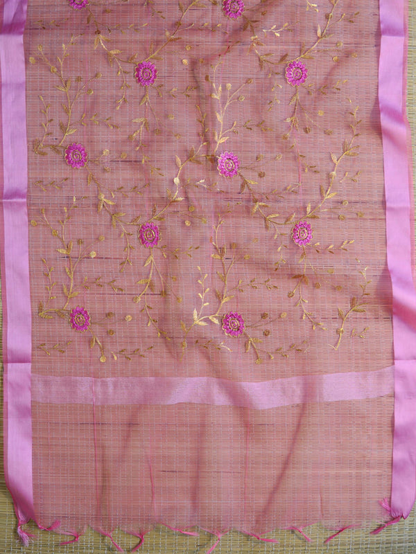 Banarasee Brocade Salwar Kameez Fabric With Organza Dupatta-Purple & Pink