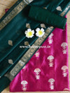 Banarasee Pure Chanderi Silk Zari Buti Salwar Kameez Set-Wine & Green