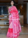 Bhagalpur Handloom Pure Linen Cotton Hand-Dyed Batik Pattern Saree-Red