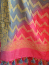Banarasee Salwar Kameez Glossy Semi Silk Fabric With Zari Jaal Design-Orange & Grey