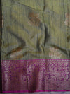 Banarasee Handloom Linen Silk Mix Antique Zari Buta Saree-Grey