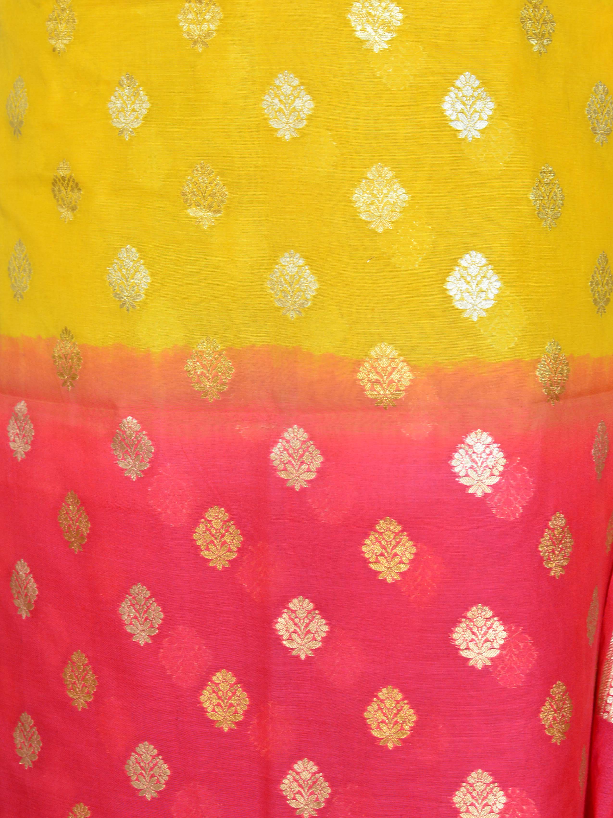 Banarasee Handloom Chanderi Cotton Zari Work Salwar Kameez Dupatta Set-Pink & Yellow