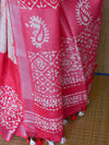 Bhagalpur Handloom Pure Linen Cotton Hand-Dyed Batik Pattern Saree-Red