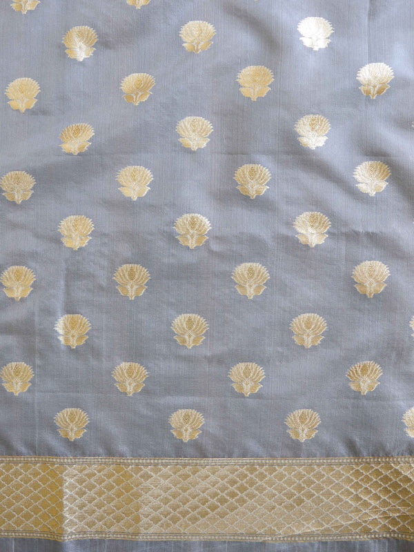 Banarasee Organza Silver Zari Salwar Kameez Fabric With Dupatta-Grey