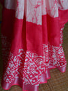 Bhagalpur Handloom Pure Linen Cotton Hand-Dyed Batik Pattern Saree-Red