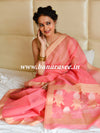 Banarasee Handwoven Plain Cotton Silk Saree With Floral Border-Pink