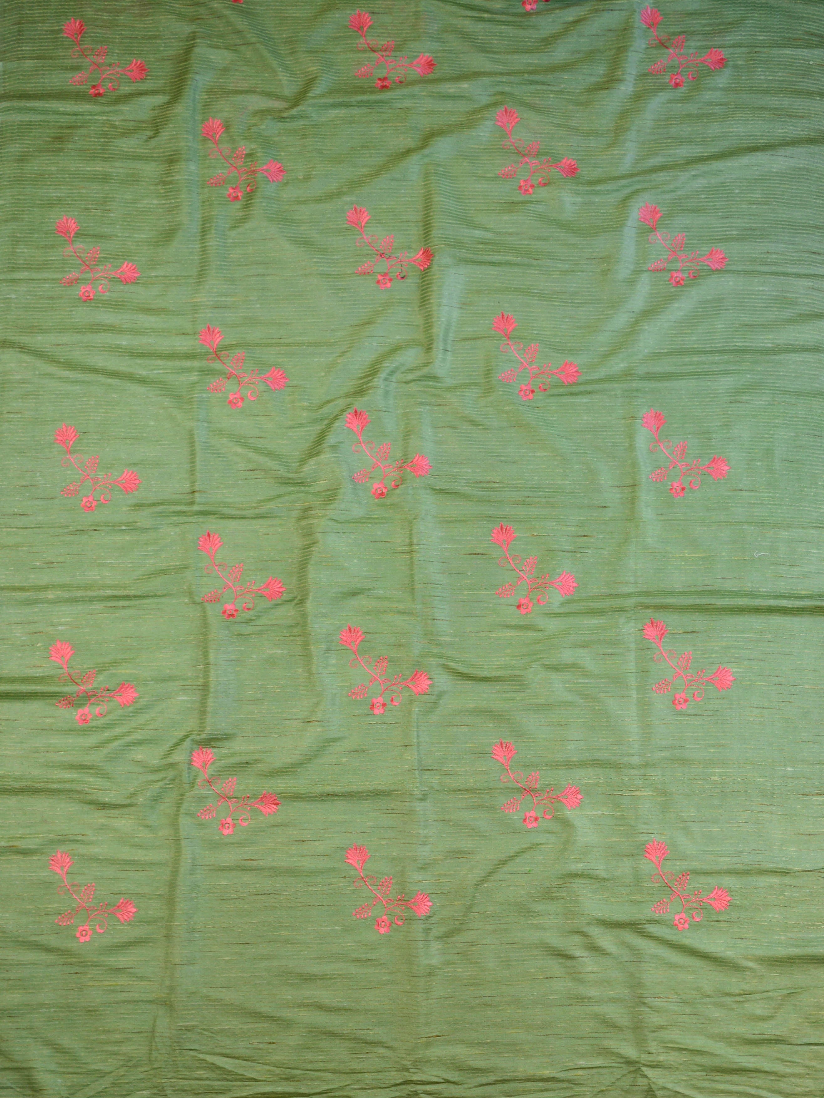 Bhagalpur Handloom Art Silk Embroidery Work Saree-Green & Peach