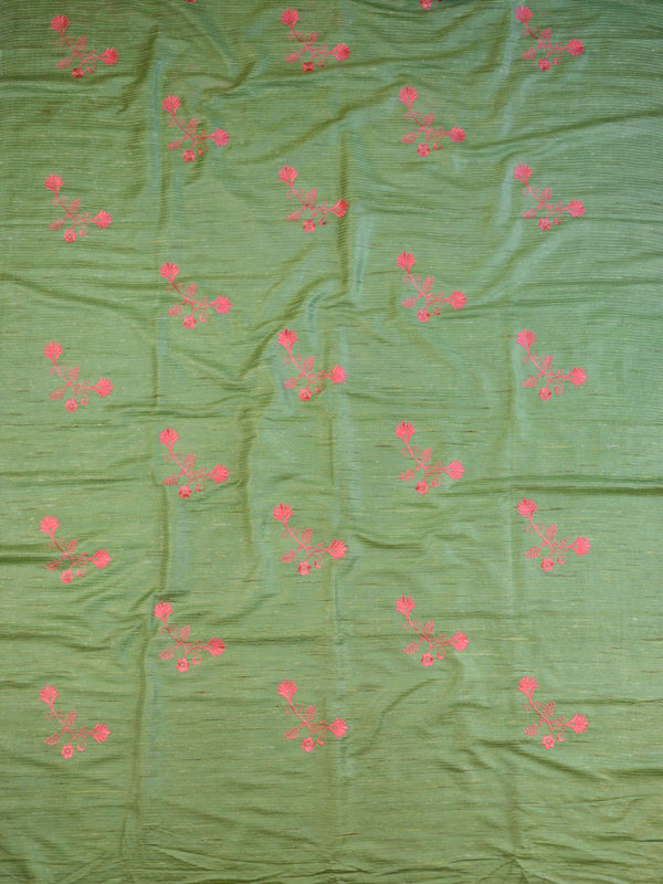 Bhagalpur Handloom Art Silk Embroidery Work Saree-Green & Peach