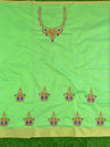 Banarasee Hand-Embroidery Chanderi Cotton Salwar Kameez Fabric With Contrast Dupatta-Green