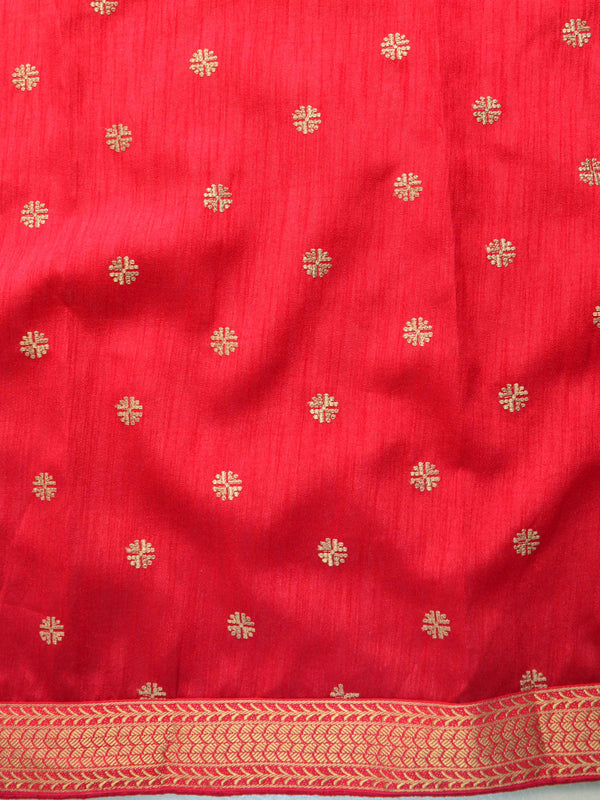Banarasee Chiffon Blend Saree With Zari Border & Brocade Blouse-Gold & Red