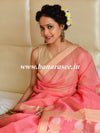 Banarasee Handwoven Plain Cotton Silk Saree With Floral Border-Pink