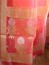 Banarasee Handwoven Plain Cotton Silk Saree With Floral Border-Pink