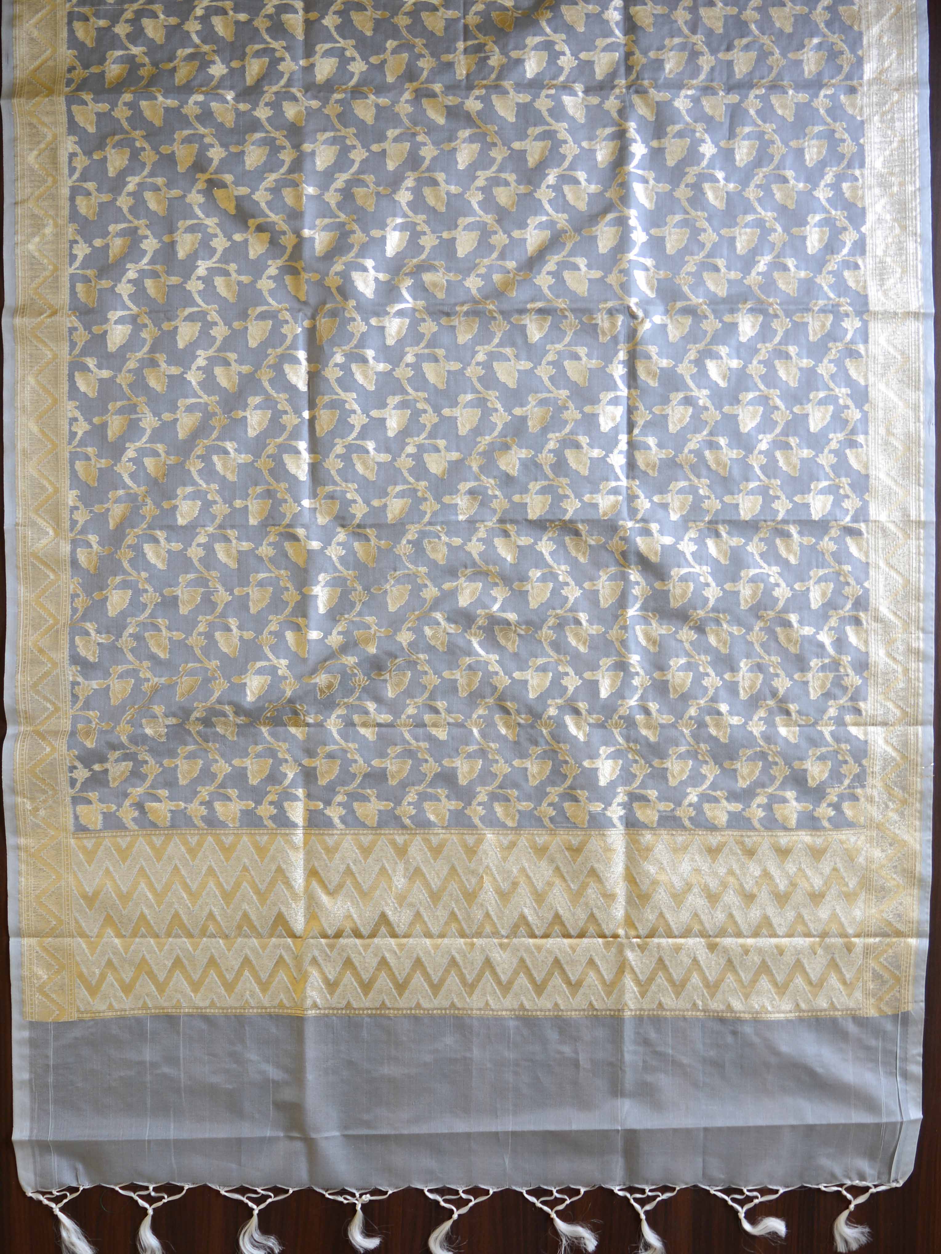 Banarasee Organza Silver Zari Salwar Kameez Fabric With Dupatta-Grey