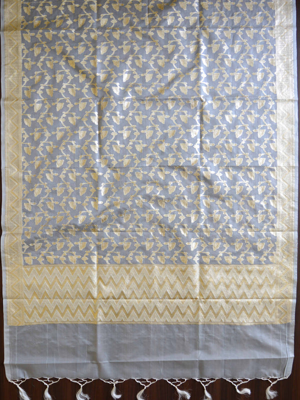 Banarasee Organza Silver Zari Salwar Kameez Fabric With Dupatta-Grey
