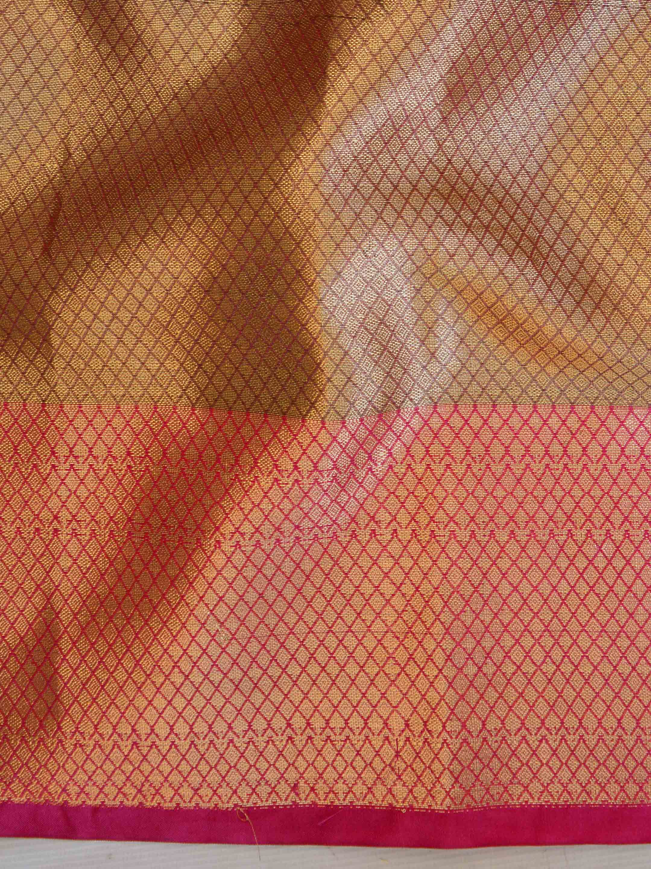 Banarasee Cotton Silk Mix Saree With Zari Buta & Floral Border-Deep Green