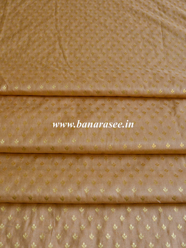 Banarasee Semi Katan Silk Buti Design Fabric-Beige