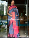 Banarasee Art Silk Saree With Buta Design & Contrast Broad Border-Grey