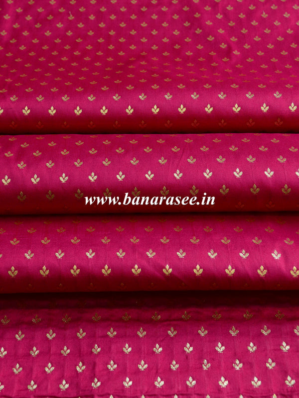 Banarasee Semi Katan Silk Buti Design Fabric-Pink