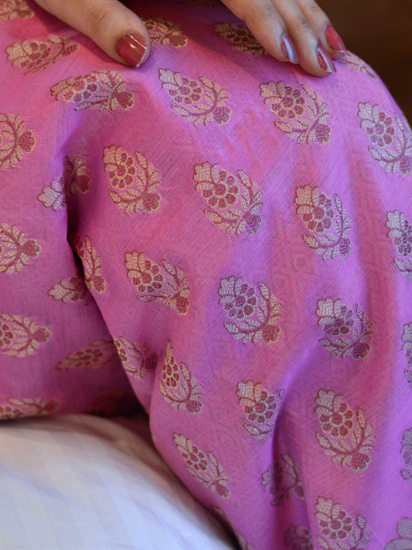 Banarasee Salwar Kameez Cotton Silk Resham Buti Woven Fabric-Pink