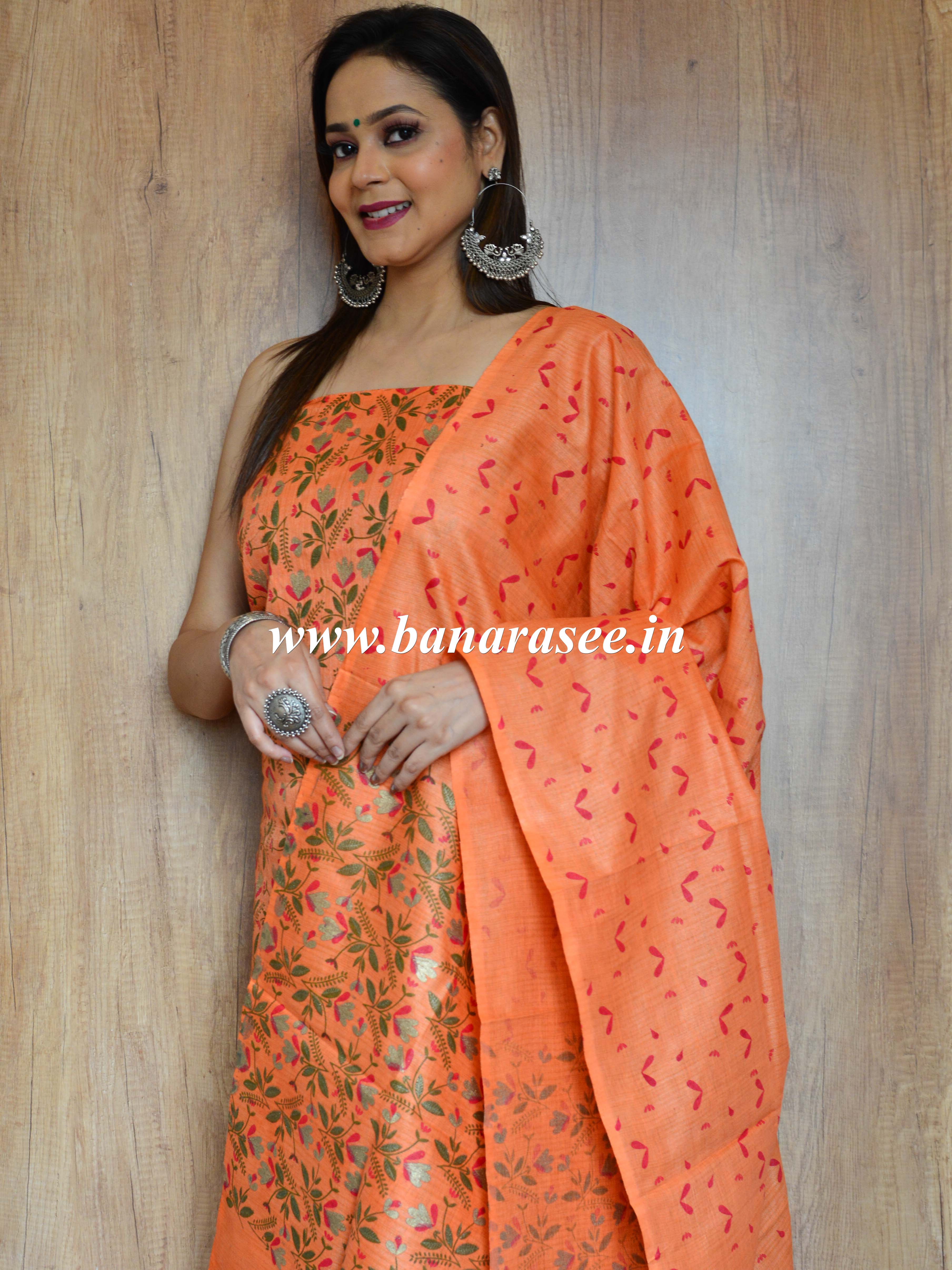 Handloom Block Printed Khadi Cotton Salwar Kameez Dupatta Set-Peach