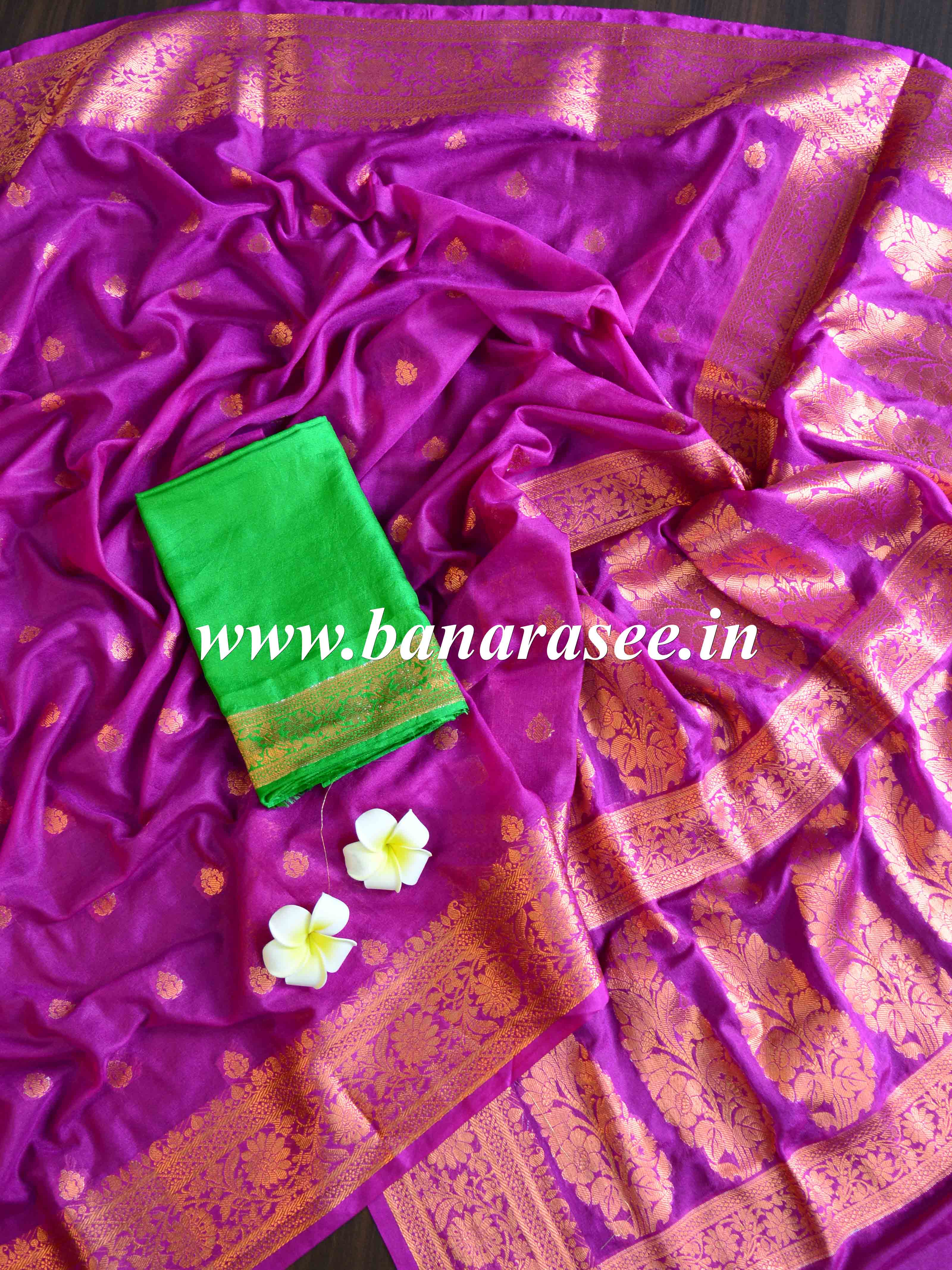 Banarasee Handwoven Semi-Chiffon Saree With Copper Zari Work-Magenta