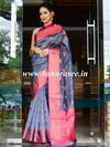 Banarasee Art Silk Saree With Buta Design & Contrast Broad Border-Grey