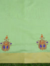Banarasee Hand-Embroidery Chanderi Cotton Salwar Kameez Fabric With Contrast Dupatta-Green