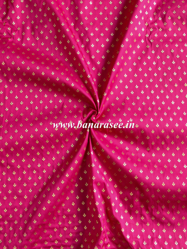Banarasee Semi Katan Silk Buti Design Fabric-Pink
