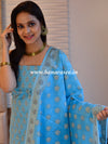 Banarasee Salwar Kameez Cotton Silk Resham Buti Woven Fabric-Blue