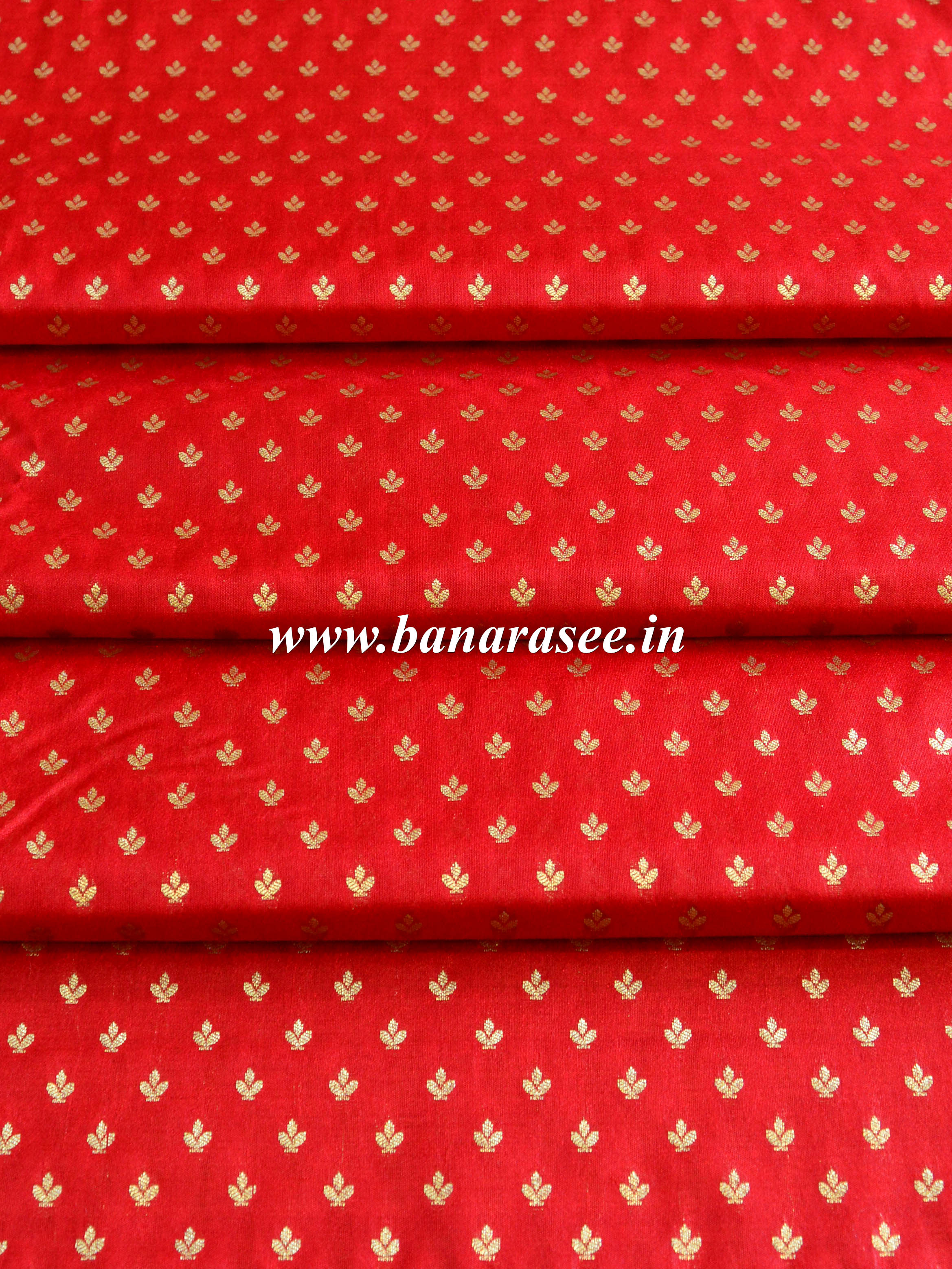Banarasee Semi Katan Silk Buti Design Fabric-Red