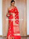 Banarasee Handwoven Semi Silk Saree With Zari Buti & Border-Red