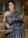 Bhagalpur Handloom Pure Linen Cotton Hand-Dyed Batik Pattern Saree-Black