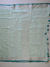 Banarasee Handloom Pure Linen Saree With Mirror Work & Brocade Blouse-Sea Green