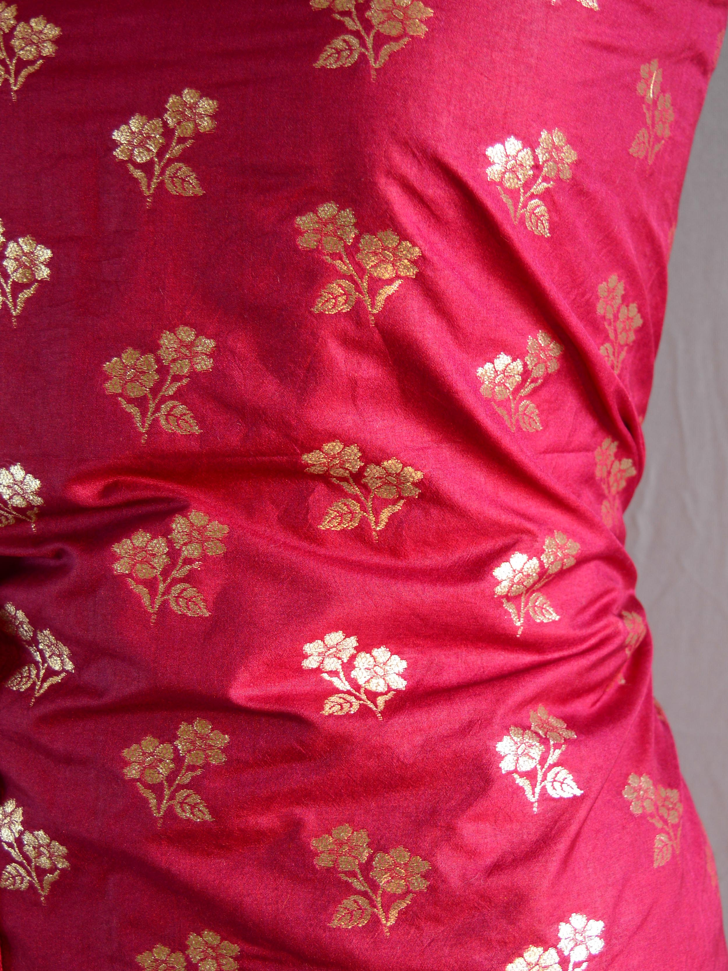 Banarasee Salwar Kameez Semi Katan Silk Fabric With Zari Design & Chiffon Dupatta-Maroon