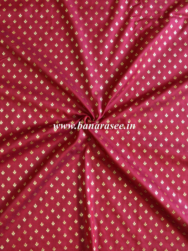 Banarasee Semi Katan Silk Buti Design Fabric-Maroon