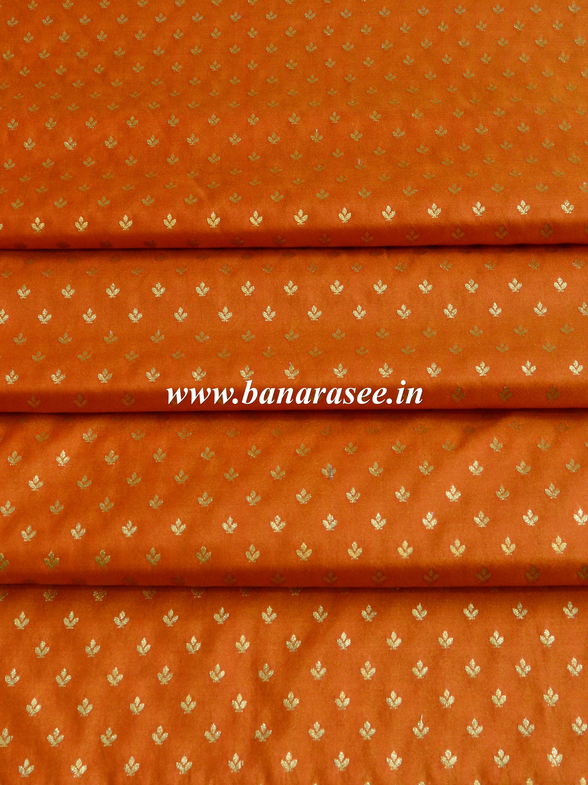 Banarasee Semi Katan Silk Buti Design Fabric-Orange
